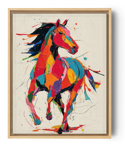 Colorful pop art horse canvas in motion, abstract painting with bold, vibrant brushstrokes