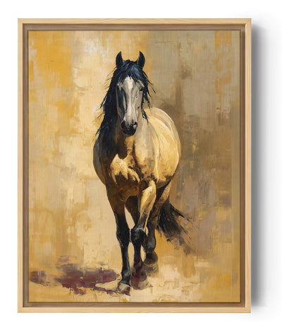 Majestueus paard op abstracte achtergrond met warme tinten, impressionistische stijl