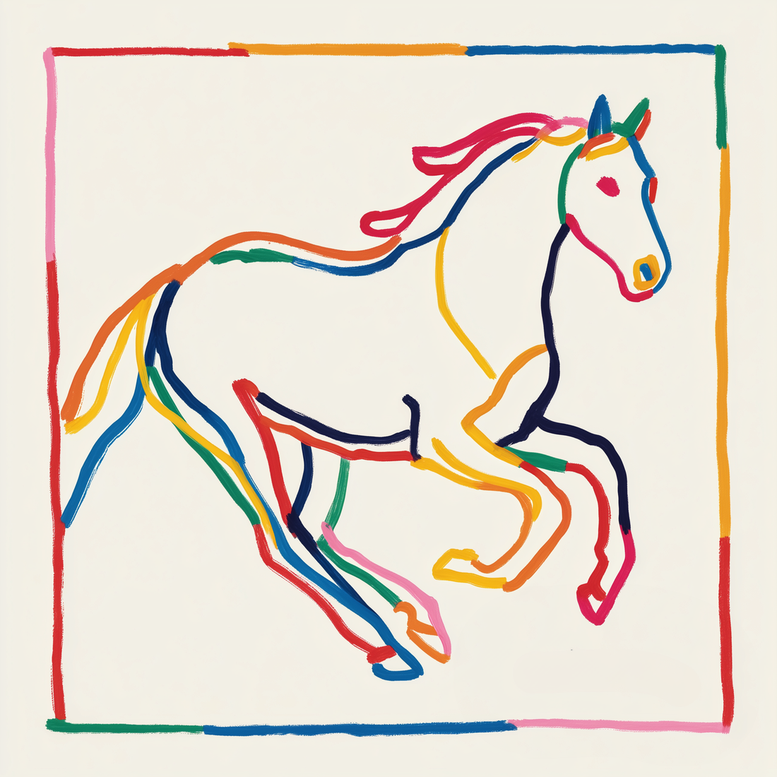 Abstract Horse Wall Art – Colorful Line Dance