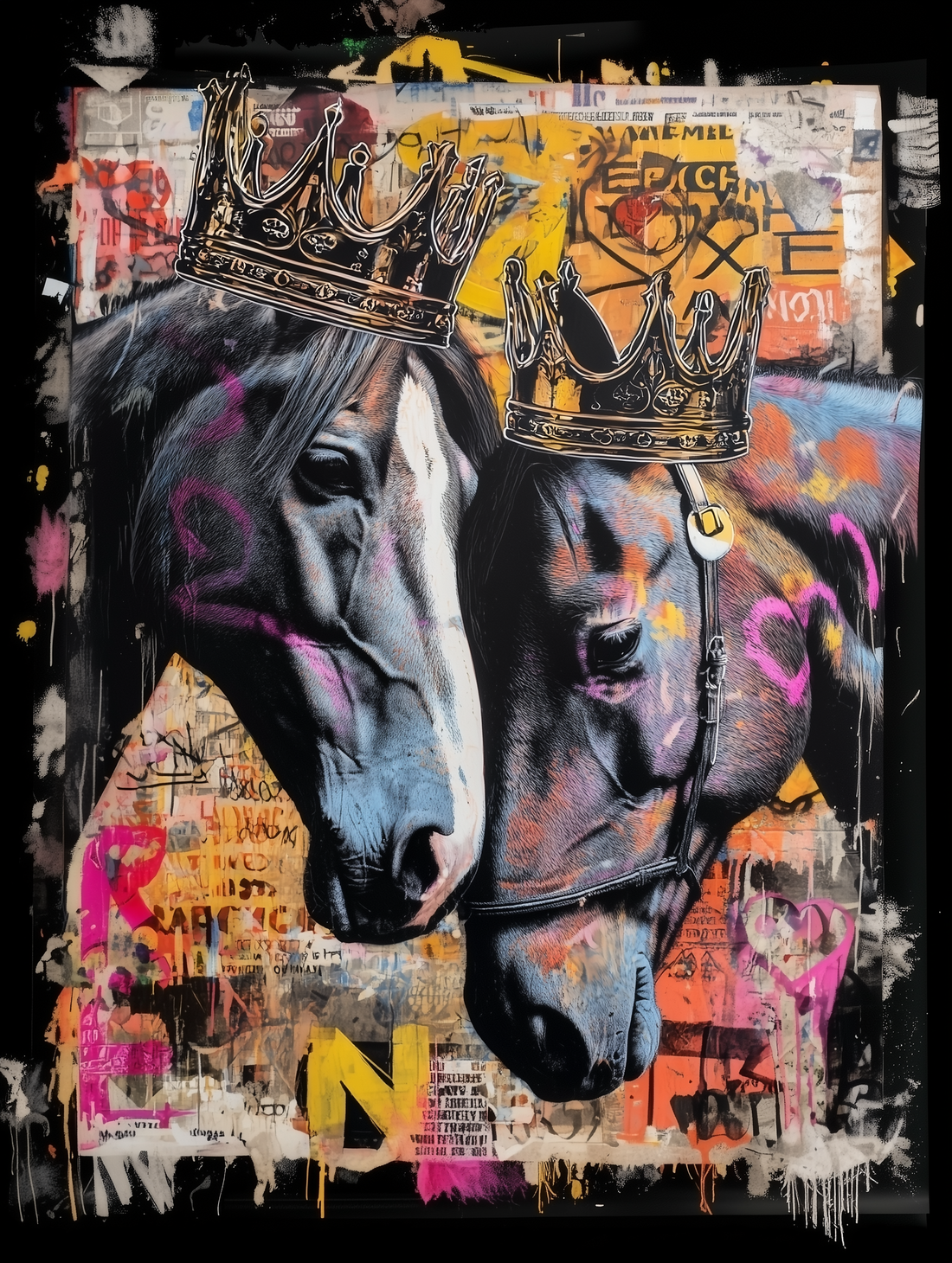 Tableau sur toile Chevaux couronnés - Street art urbain et majestueux