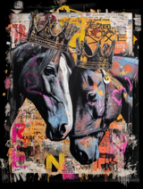 Tableau chevaux couronnés street art graffiti couleurs vives style urbain contemporain