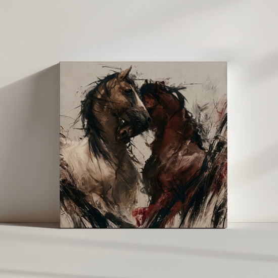 Galloping horses painting with expressive brushstrokes, minimalist wall decor