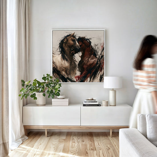 Galloping stallions canvas print, expressionist style for modern minimalist decor