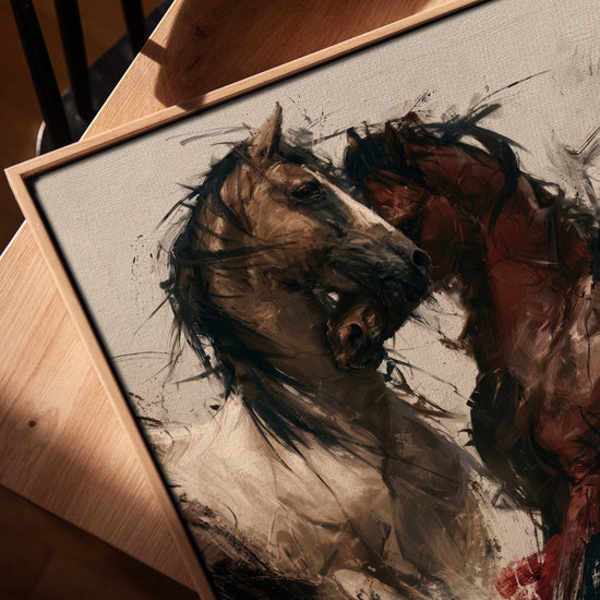 Wild horses running, brown palette canvas wall art for an elegant living room