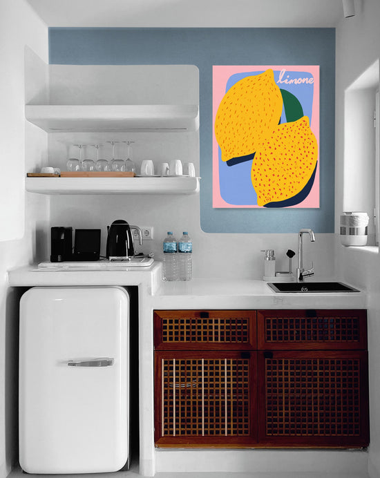Colorful Lemon Wall Art for a Modern Minimalist Kitchen, Fresh Graphic Style