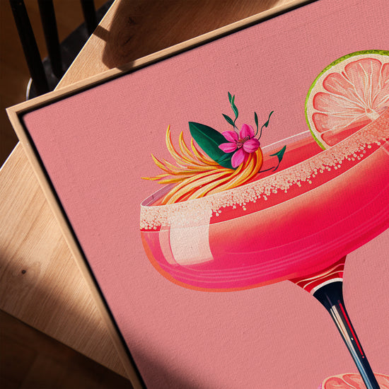 Tableau cocktail tropical rose pour salon scandinave
