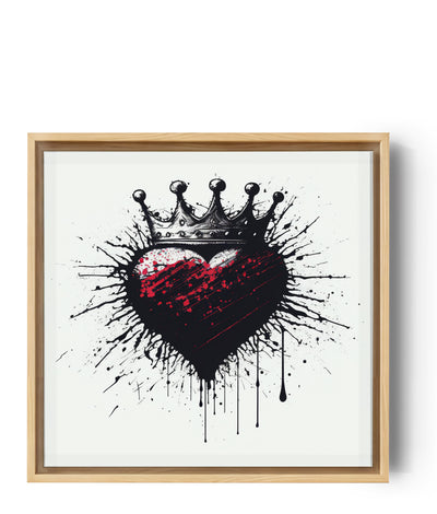 Black doodle illustration of a red heart with a crown