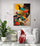Colorful Japanese painting, vibrant birds, modern living room decor.