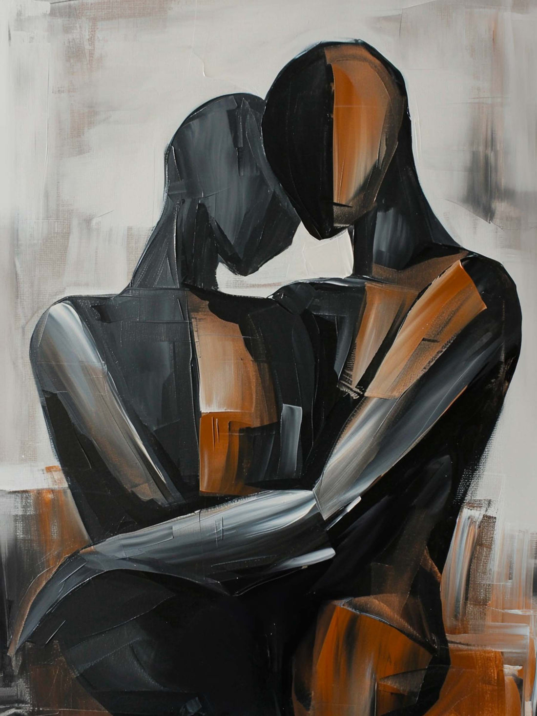 Abstract Couple Wall Art - Golden Embrace