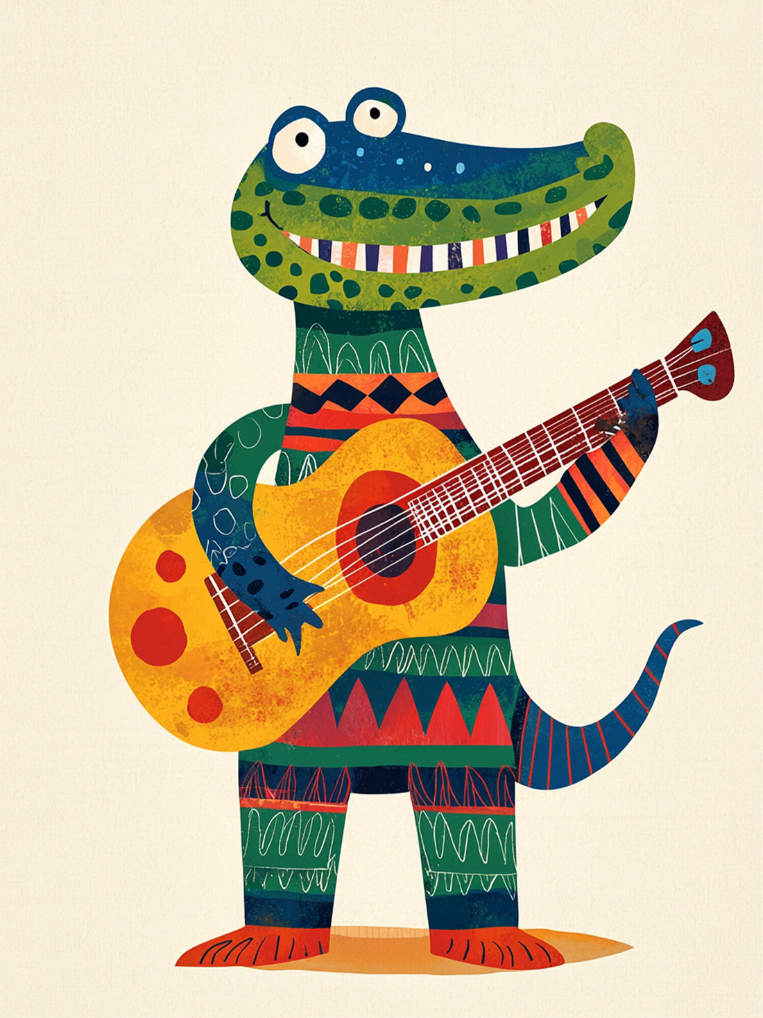 Colorful Baby Crocodile Playing Guitar Canvas – Nursery Wall Art