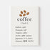 Affiche minimaliste illustrant le mot café en plusieurs langues avec grains de café, style moderne et épuré