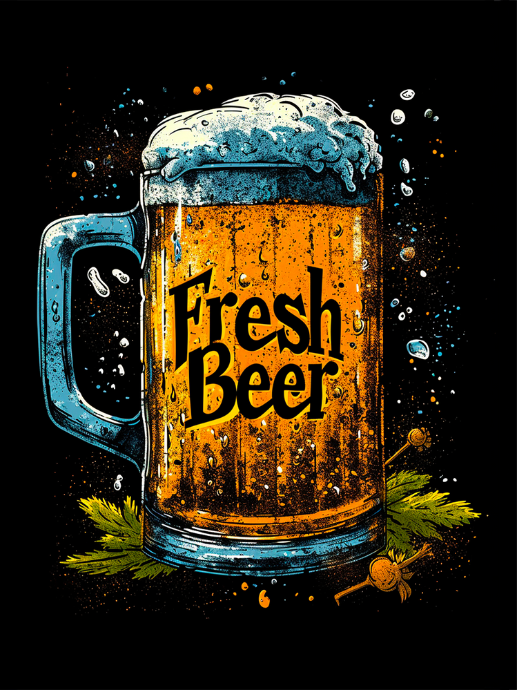 Illustration colorée d'une chope de bière sur fond noir.