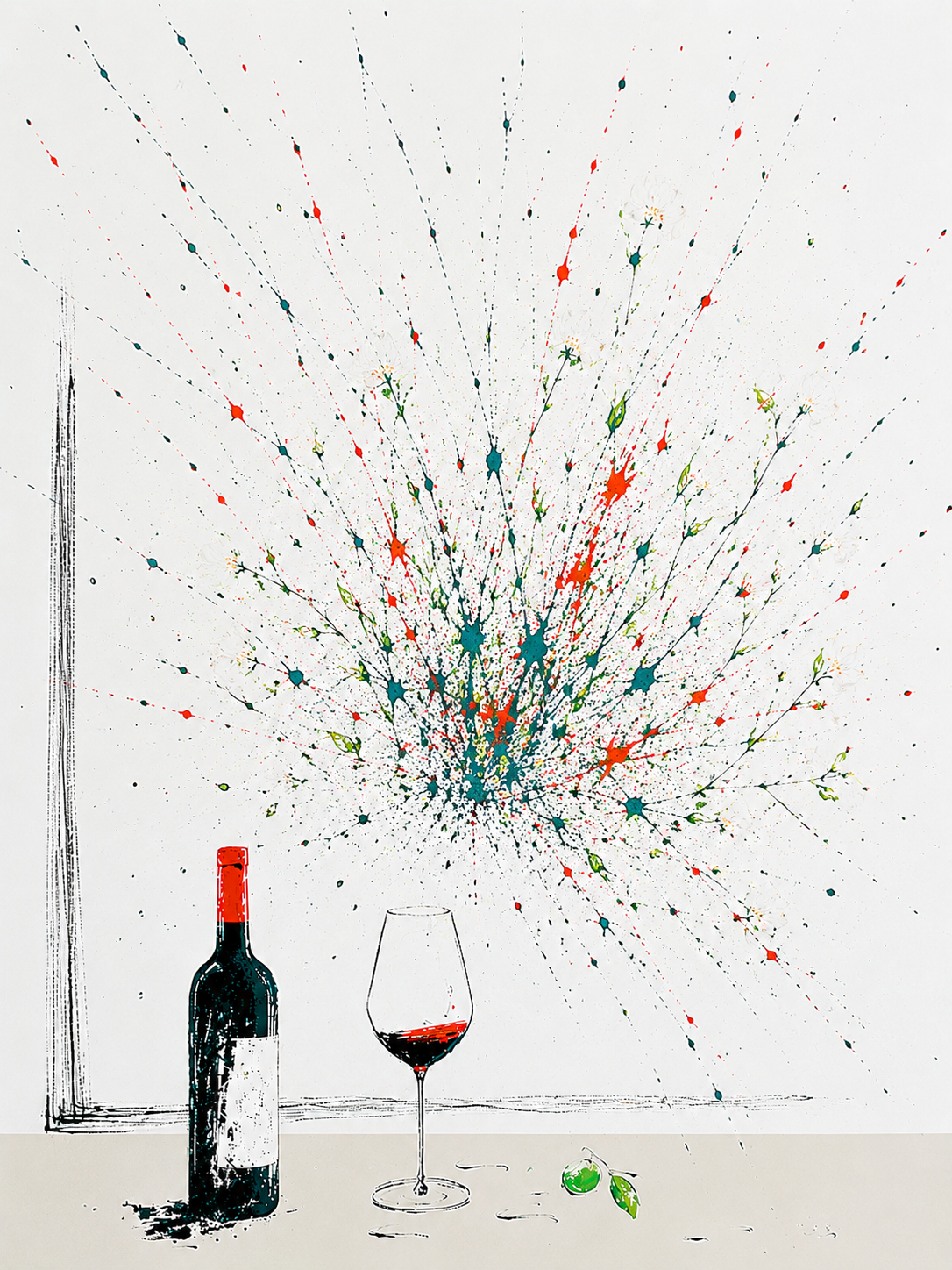 Tableau Cuisine Vin éclaboussé - Explosion colorée et célébration graphique