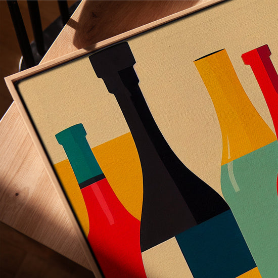 Abstract colorful wine bottles wall art for minimalist kitchen decor