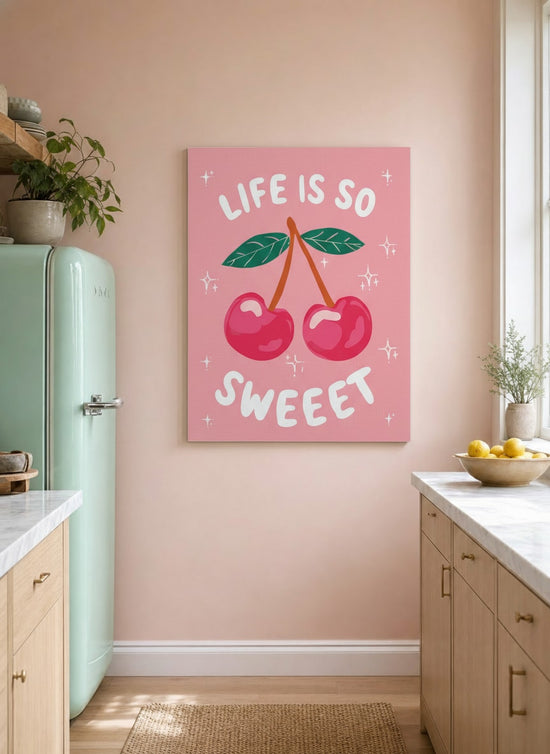 Tableau cuisine cerises roses Life is so Sweet style pop art décoration murale colorée