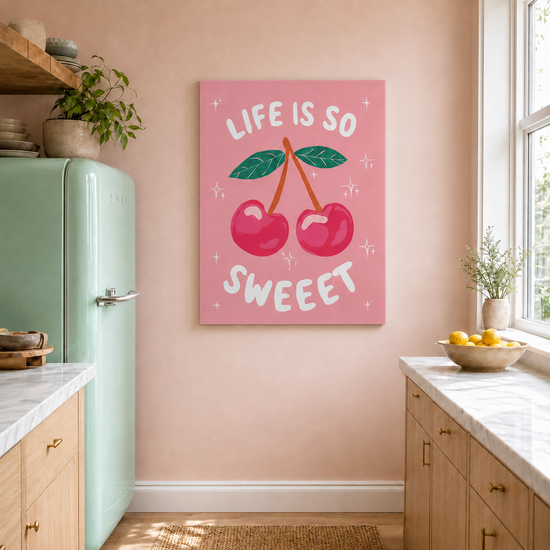 Tableau cuisine cerises roses Life is so Sweet style pop art décoration murale colorée