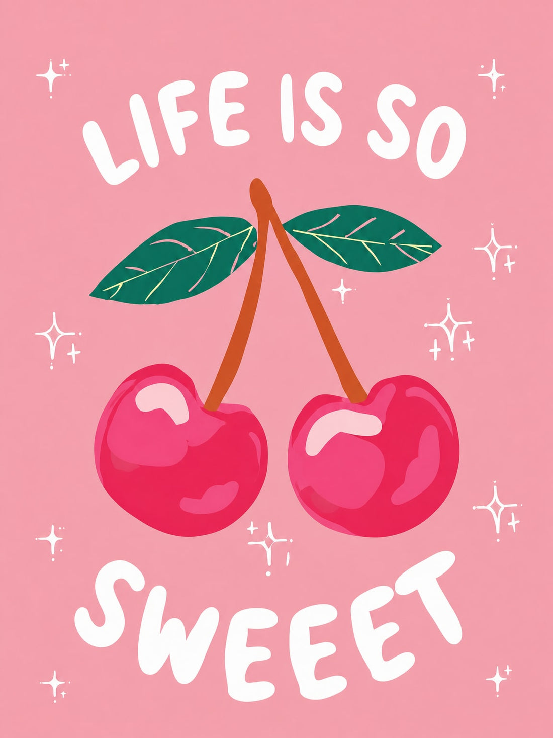 Tableau cuisine Life is so sweet - Cerises rose bonbon et étoiles scintillantes