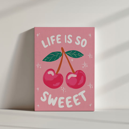 Tableau cuisine cerises roses Life is so Sweet style pop art ambiance minimaliste épurée