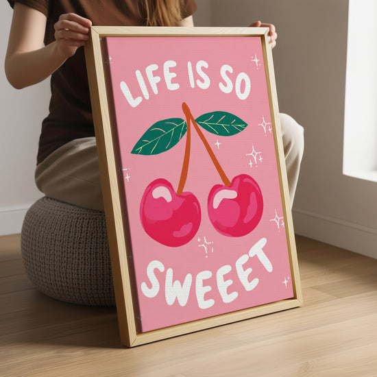 Tableau cuisine cerises roses Life is so Sweet style pop art décoration murale salon moderne