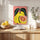 Tableau cuisine citron stylisé jaune orange fond corail décoration murale moderne colorée