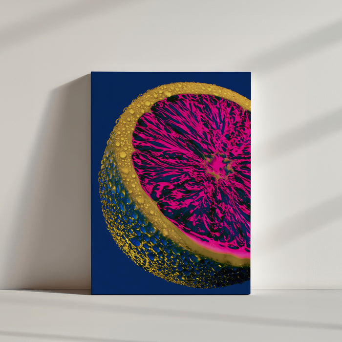 Leinwandbild Pop-Art-Zitrone in Fuchsia und Blau, texturierte Leinwand, minimalistische, klare Küche