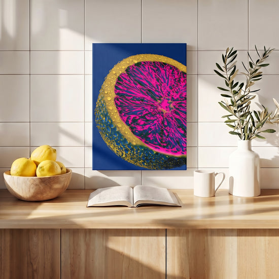 Modernes Küchenbild Zitrone Pop Art fuchsia pink gelb – bunte, vibrierende Wanddeko