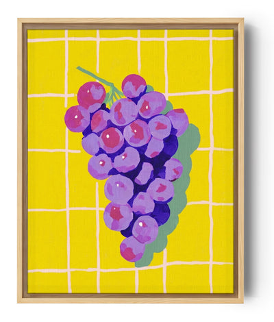 Tableau cuisine grappe de raisin violet sur fond jaune vif carrelage blanc art moderne