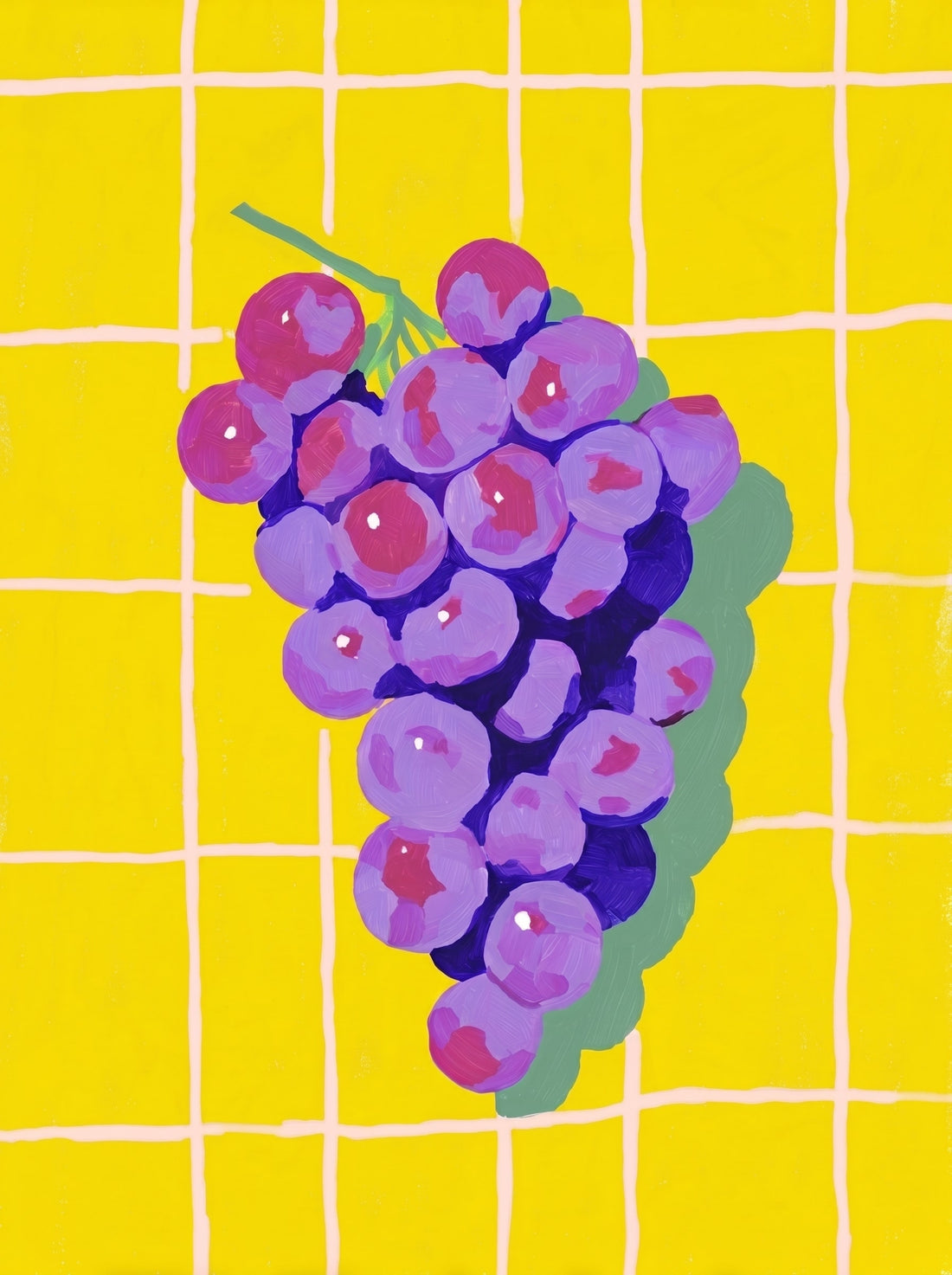 Pop Art Grapes Kitchen Wall Art – Purple, Pink & Yellow on Retro Tile