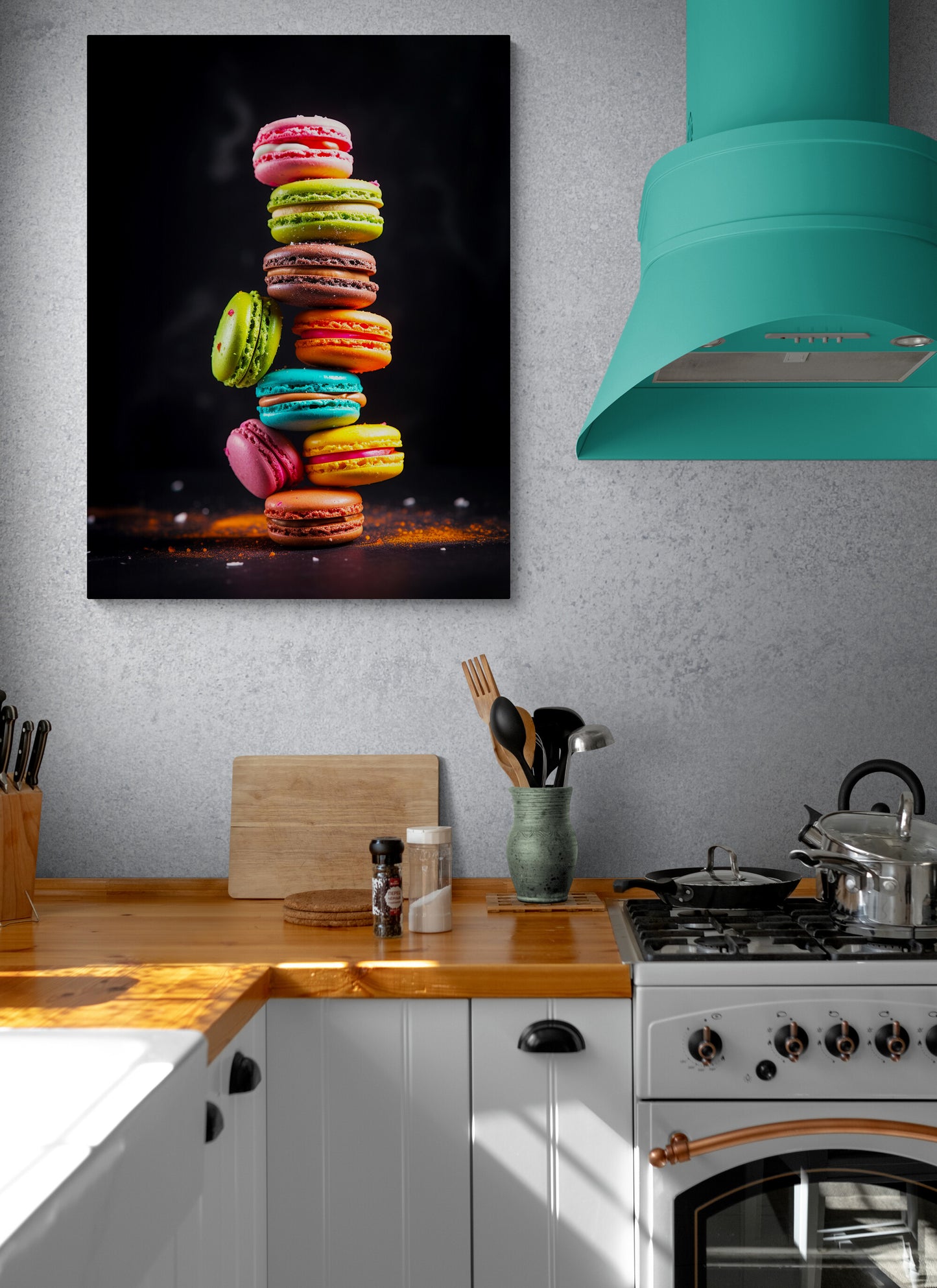 toile cuisine accroché dans une cuisine moderne 