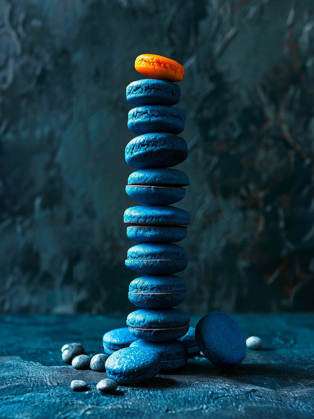Blue Macarons Original Painting - Orange Accent