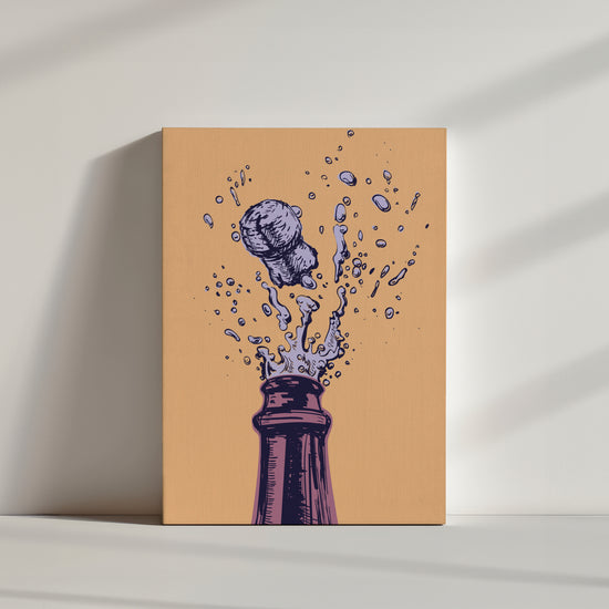 un tableau de cuisine orange avec une illustration de bouteille de champagne
