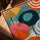 Tableau cuisine parasols colorés géométriques jaune orange bleu cadre chêne doré salon moderne