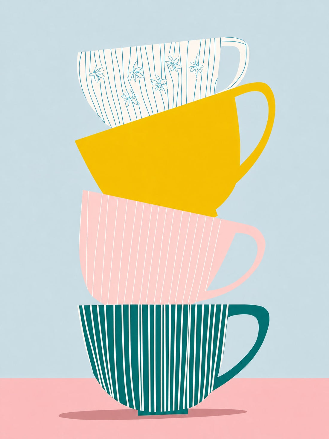 Tableau cuisine tasses empilées - Douceur vintage et couleurs pastel