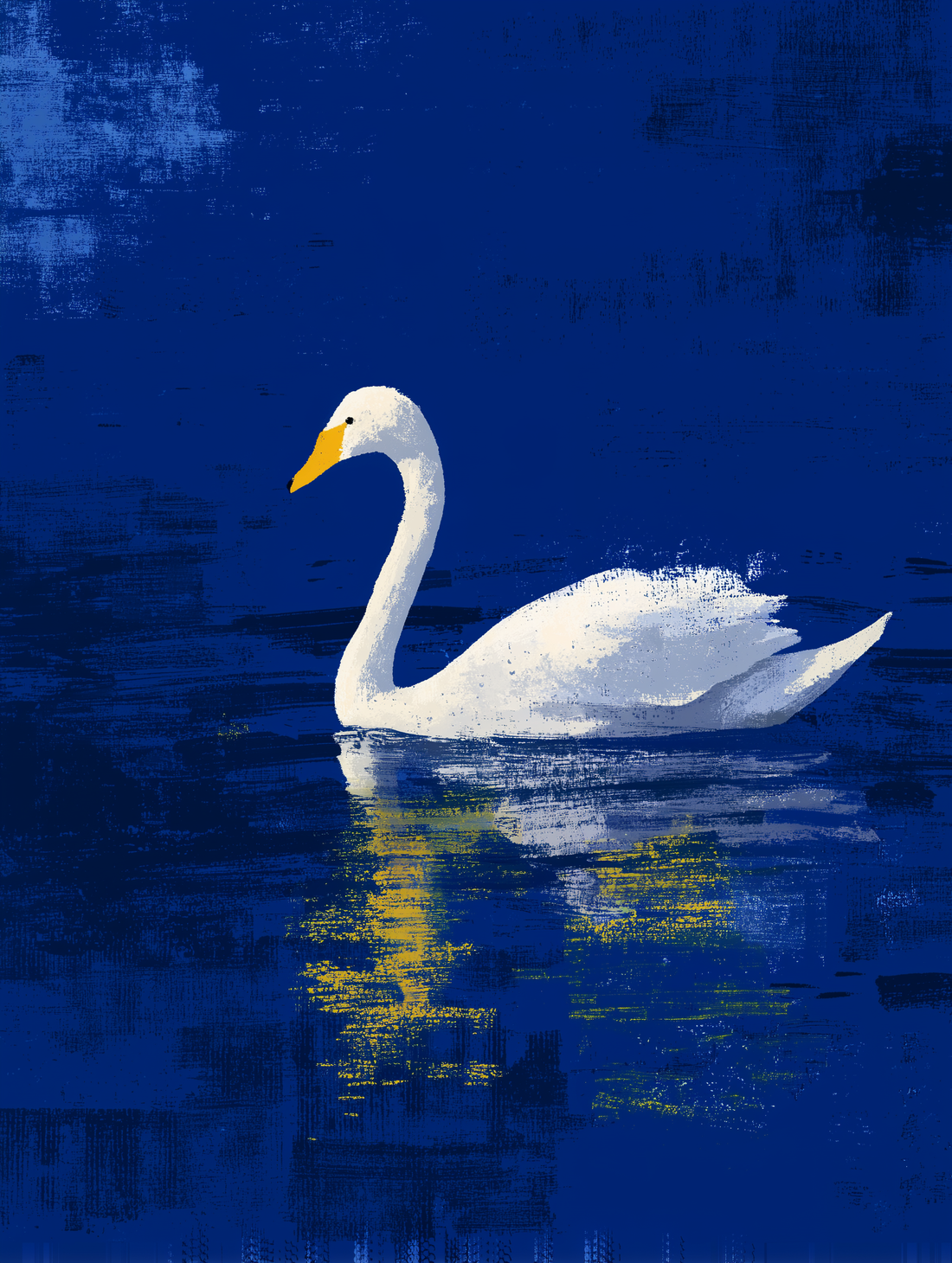 White Swan Canvas Print – Silent Grace on a Midnight-Blue Lake