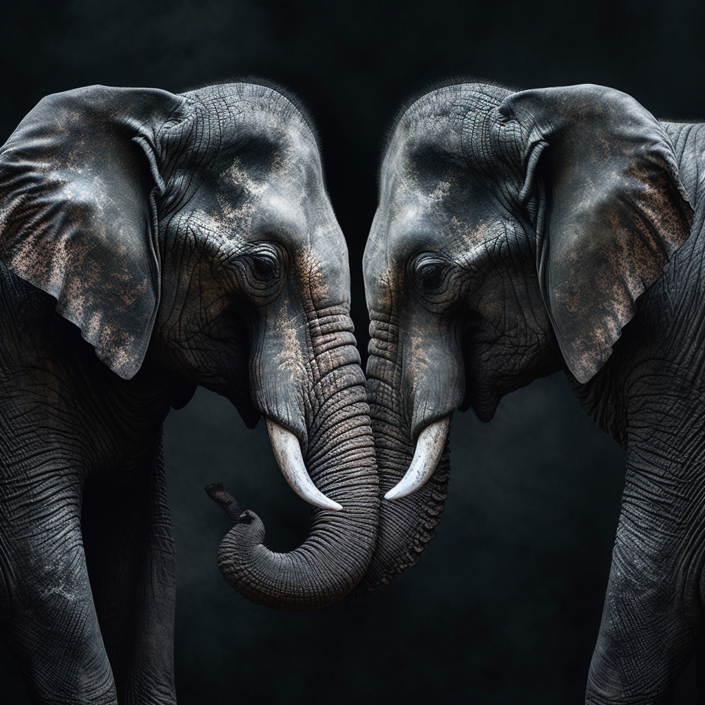 photographie qui capture deux éléphants qui s'enlacent, moment tendre entre les deux animaux