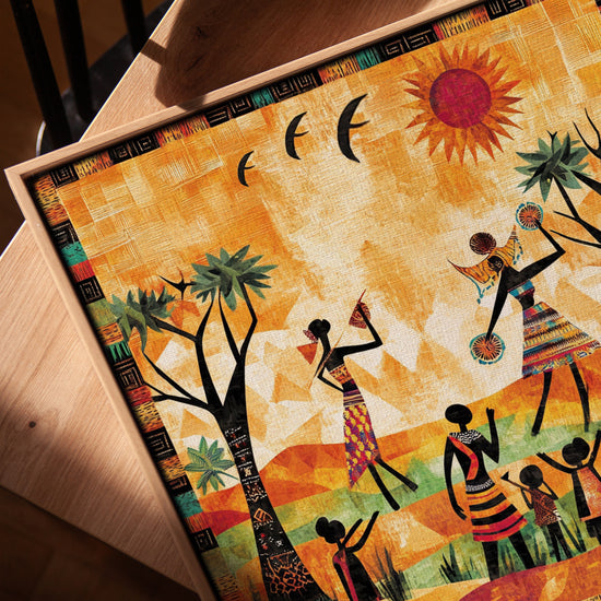 Danse africaine silhouettes ethniques tableau pour salon scandinave