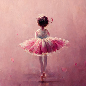 Decorative painting of a graceful ballerina in a pink tutu on pointe, elegantly and expressively showing her love of dance