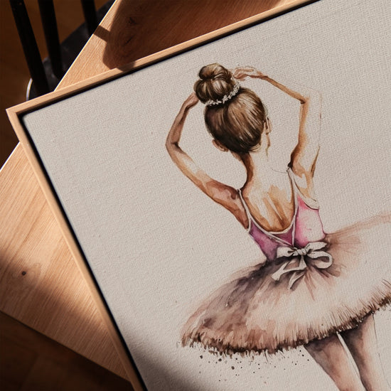 Ballerina in tutu framed wall art for living room, golden oak frame
