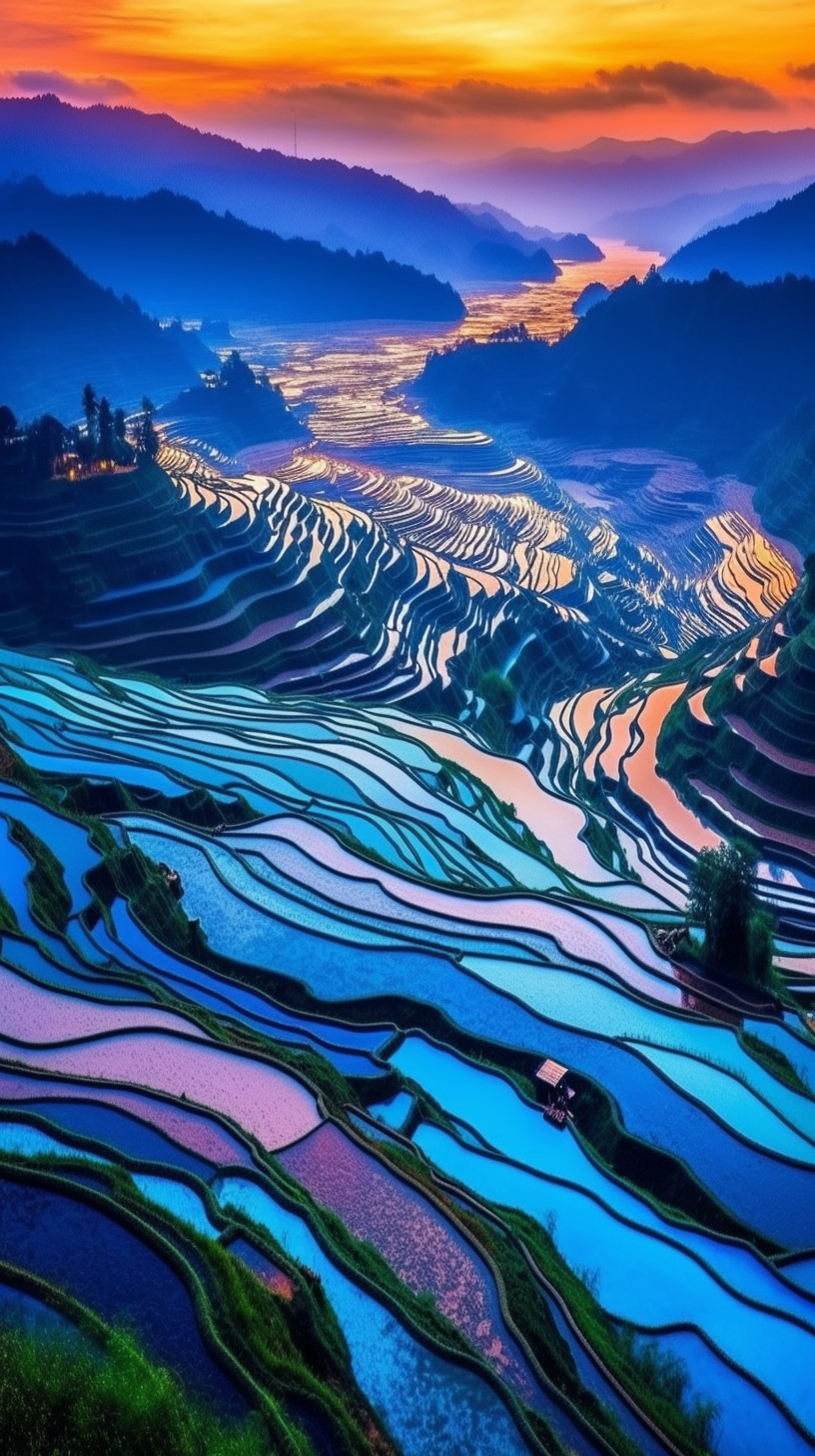 Large Guangxi Rice Terraces Canvas Wall Art - Vibrant Colors