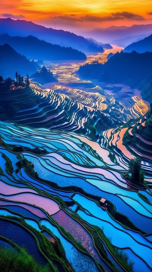 stunning photo of a colorful rice terrace landscape