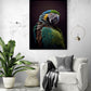 Tableau perroquet apportant une touche de couleur dans un salon sobre et lumineux