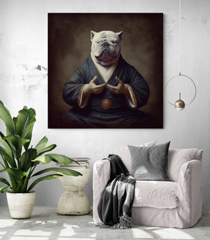 English bulldog artwork, perfect for a minimalist white living room.