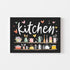 Kitchen wall art poster with colorful utensils on a black background