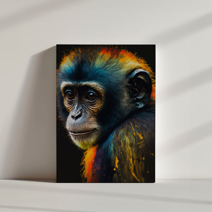 Tableau déco jeune singe au pelage en couleur, street art