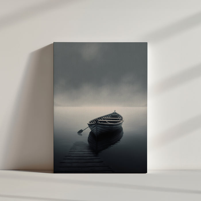 Zen minimalist wall art photo of a boat on water