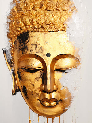 minimalist canvas with gold Buddha drips