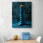 Table de cuisine épurée avec tableau artistique de macarons bleus.