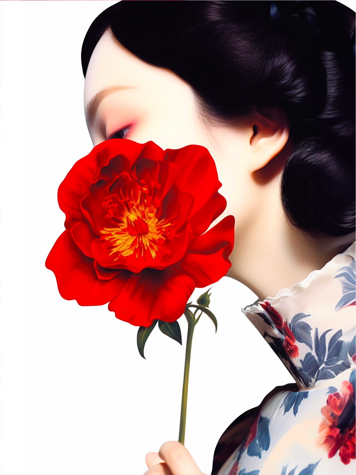 toile photo d'une femme et fleurs rouge (inspire des magasine de mode)