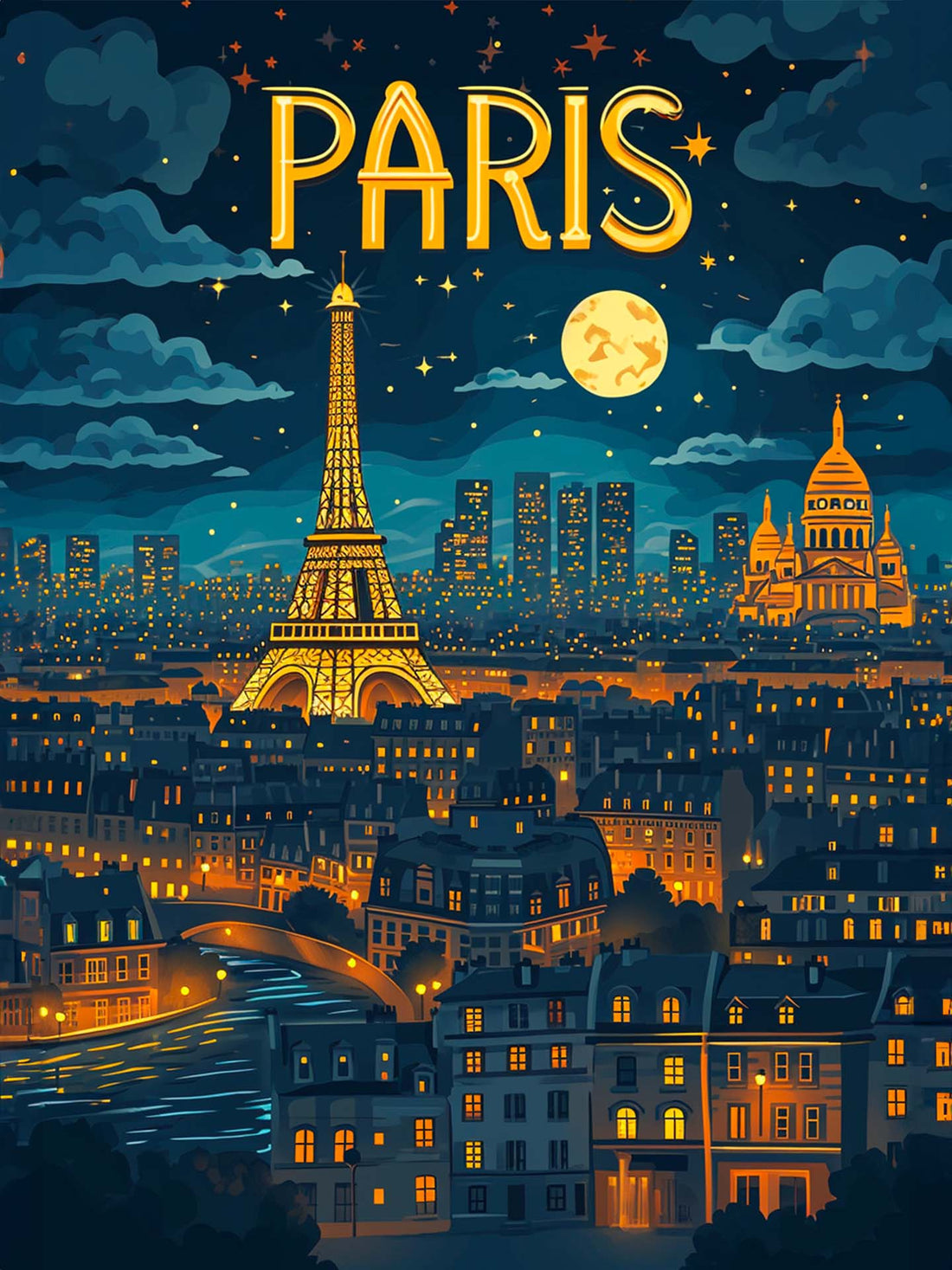 Paris at Night Canvas Wall Art - City of Light