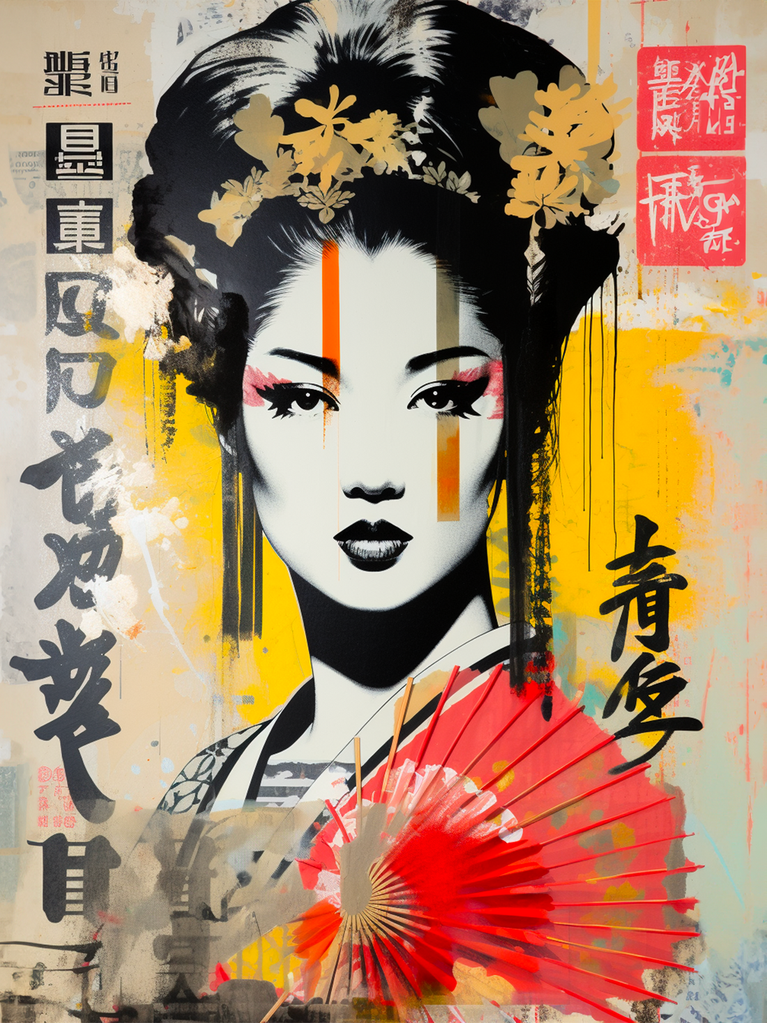 Geisha Canvas Wall Art - Japanese Street Art Print